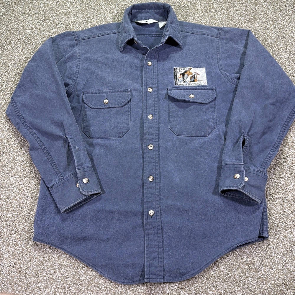 Vintage Black Duck Stamp Button Up Shirt 1990 Embroidery Shampoos Cotton Size M